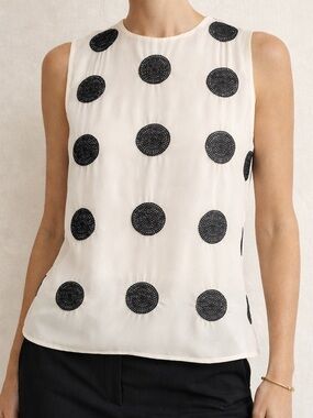 NWT H&M Ivory Textured Polka Dot Blouse Minimalist Sleeveless Top Quiet Luxury